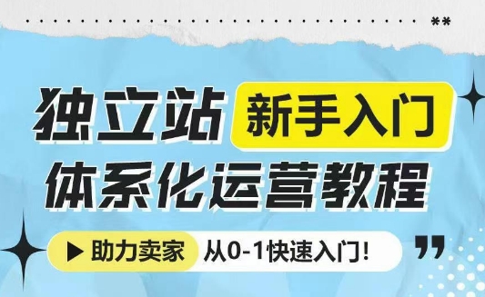 独立站新手入门体系化运营教程，助力独立站卖家从0-1快速入门!-萤火网创