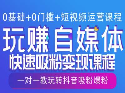 0基础+0门槛+短视频运营课程，玩赚自媒体快速吸粉变现课程，一对一教玩转抖音吸粉爆粉-萤火网创