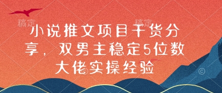 小说推文项目干货分享，双男主稳定5位数大佬实操经验-萤火网创