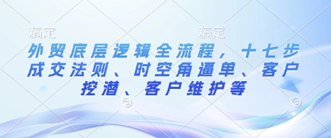 外贸底层逻辑全流程，十七步成交法则、时空角逼单、客户挖潜、客户维护等-萤火网创