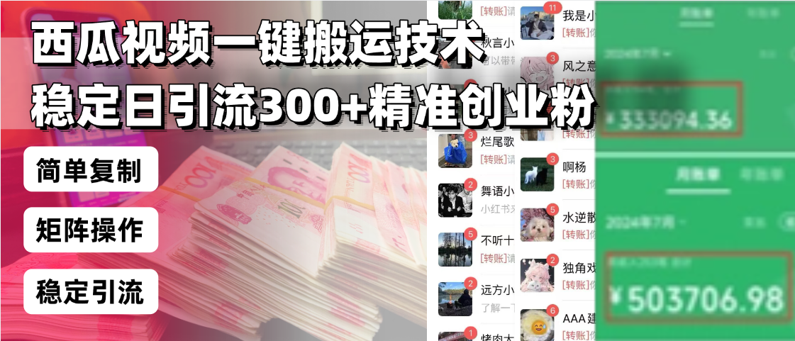 西瓜视频一键搬运技术，稳定日引流300+精准创业粉，简单可复制给团队，…-萤火网创