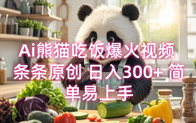 Ai熊猫吃饭爆火视频 条条原创 日入300+ 简单易上手-萤火网创