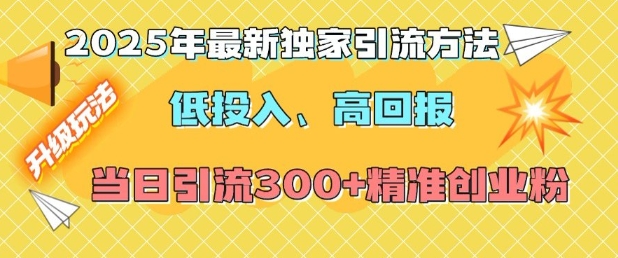 2025年最新独家引流方法，低投入高回报？当日引流300+精准创业粉-萤火网创