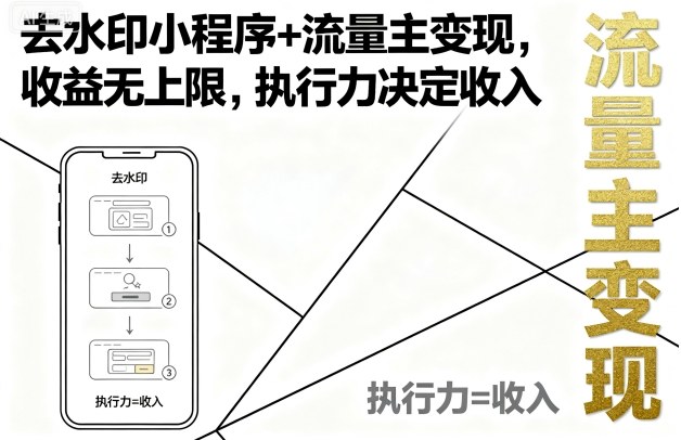 去水印小程序+流量主变现，收益无上限，执行力决定收入-萤火网创