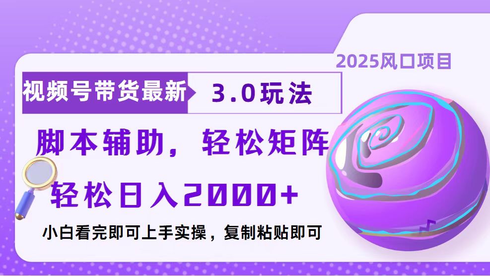 视频号带货最新3.0玩法，作品制作简单，当天起号，复制粘贴，脚本辅助…-萤火网创