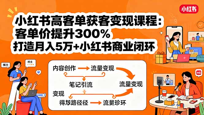 小红书高客单获客变现课程：客单价提升300%，打造月入10万+小红书商业闭环-萤火网创