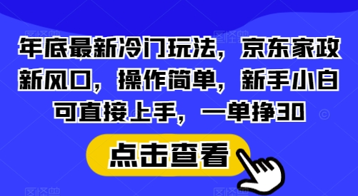 年底最新冷门玩法，京东家政新风口，操作简单，新手小白可直接上手，一单挣30【揭秘】-萤火网创