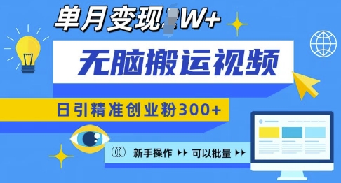 无脑搬运视频号可批量复制，新手即可操作，日引精准创业粉300+，月变现过W 【揭秘】-萤火网创
