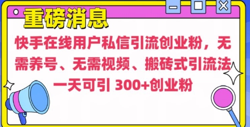 快手最新引流创业粉方法，无需养号、无需视频、搬砖式引流法【揭秘】-萤火网创