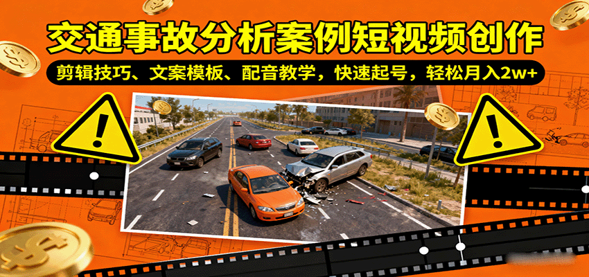 交通事故分析案例短视频创作，剪辑技巧、文案模板、配音教学，快速起号，轻松月入2w+-萤火网创