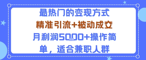小众赛道玩法：当下最热门的变现方式，精准引流+被动成交月利润5k+操作简单，适合兼职人群-萤火网创