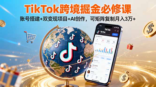 TikTo跨境掘金必修课，账号搭建+双变现项目+AI创作，可矩阵复制月入3万+-萤火网创