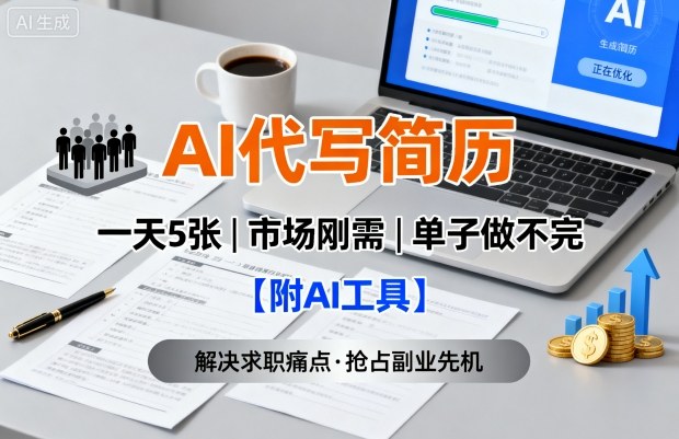 AI代写简历，一天5张，今年找工作难，市场刚需，单子做不完【附AI工具】-萤火网创