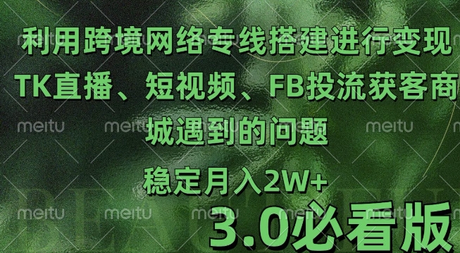 利用跨境电商网络及搭建TK直播、短视频、FB投流获客以及商城遇到的问题进行变现3.0必看版【揭秘】-萤火网创
