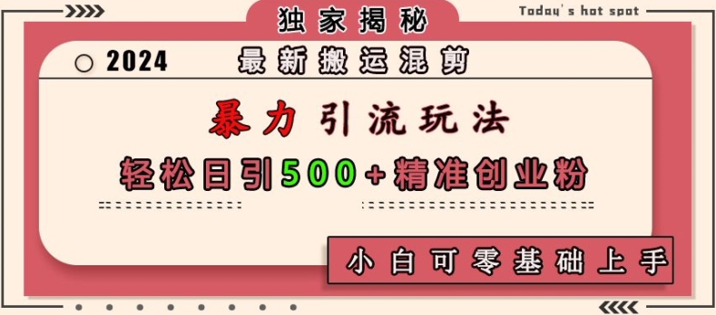最新搬运混剪暴力引流玩法，轻松日引500+精准创业粉，小白可零基础上手-萤火网创