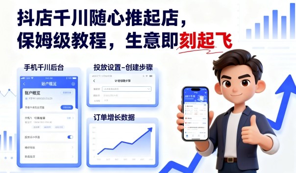 抖店千川随心推起店，保姆级教程，生意即刻起飞-萤火网创