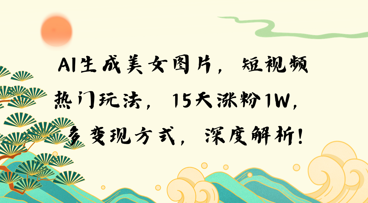 AI生成美女图片，短视频热门玩法，15天涨粉1W，多变现方式，深度解析!-萤火网创