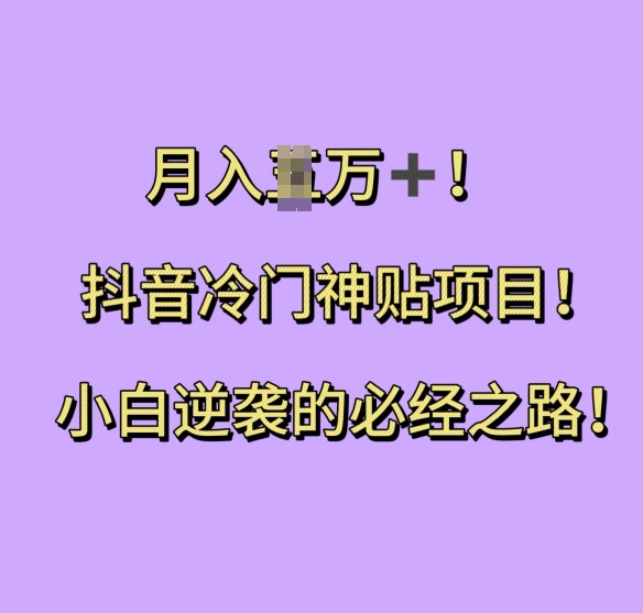 抖音冷门神贴项目，小白逆袭的必经之路，月入过W【揭秘】-萤火网创
