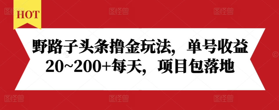 野路子头条撸金玩法，单号收益20~200+每天，项目包落地-萤火网创