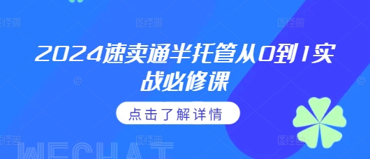 2024速卖通半托管从0到1实战必修课，掌握通投广告打法、熟悉速卖通半托管的政策细节-萤火网创