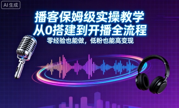 播客保姆级实操教学，从0搭建到开播全流程，零经验也能做，低粉也能高变现-萤火网创