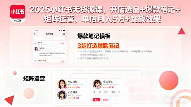 2025小红书无货源课，开店选品+爆款笔记+矩阵运营，单店月入5万+实战效果-萤火网创
