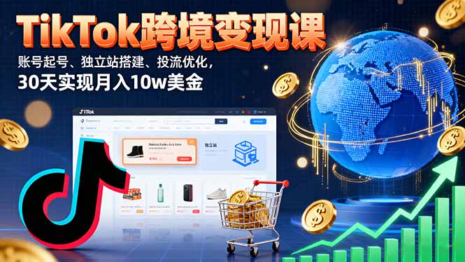 TikTok跨境变现课：账号起号、独立站搭建、投流优化，30天实现月入10w美金-萤火网创