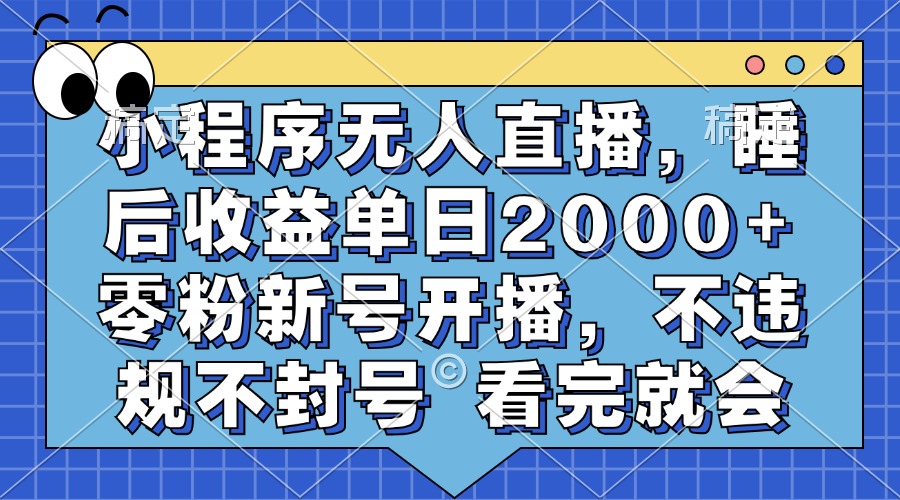 小程序无人直播，睡后收益单日2000+ 零粉新号开播，不违规不封号 看完就会-萤火网创