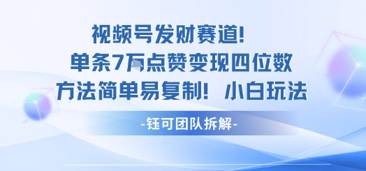 视频号发财赛道单条7W点赞变现四位数方法简单易复制小白玩法-萤火网创