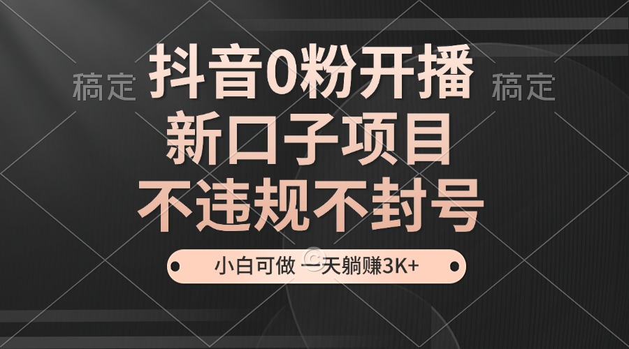 抖音0粉开播，新口子项目，不违规不封号，小白可做，一天躺赚3K+-萤火网创