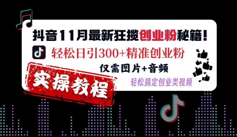抖音11月最新狂揽创业粉秘籍，轻松日引300+精准创业粉，仅需图片+音频，轻松搞定创业类视频-萤火网创