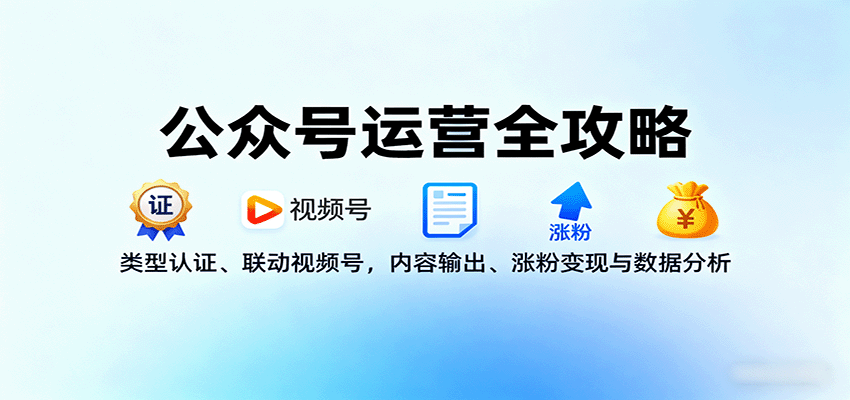 公众号运营全攻略：类型认证、联动视频号，内容输出、涨粉变现与数据分析-萤火网创