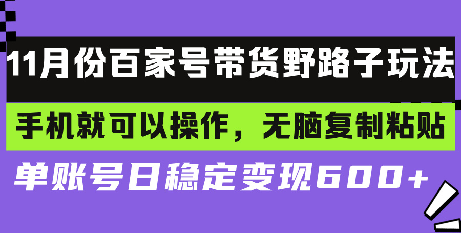 百家号带货野路子玩法 手机就可以操作，无脑复制粘贴 单账号日稳定变现…-萤火网创