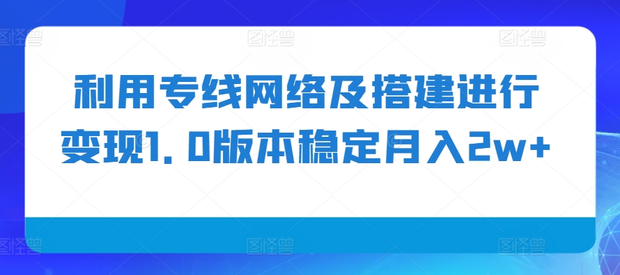 利用专线网络及搭建进行变现1.0版本稳定月入2w+【揭秘】-萤火网创