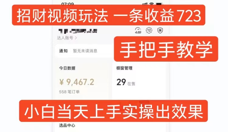 招财视频玩法，一条视频收益723，手把手教学，小白当天可上手-萤火网创