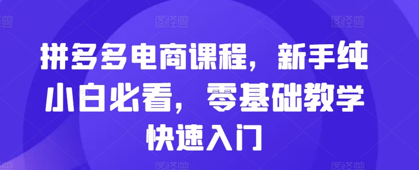 拼多多电商课程，新手纯小白必看，零基础教学快速入门-萤火网创