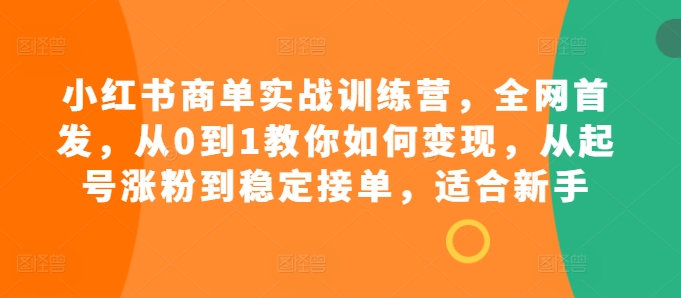 小红书商单实战训练营，全网首发，从0到1教你如何变现，从起号涨粉到稳定接单，适合新手-萤火网创