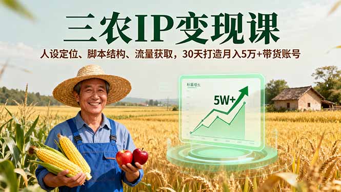 三农IP变现课，人设定位、脚本结构、流量获取，30天打造月入5万+带货账号-萤火网创