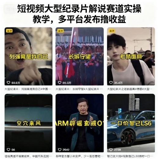短视频大型纪录片解说赛道实操教学，多平台发布撸收益-萤火网创