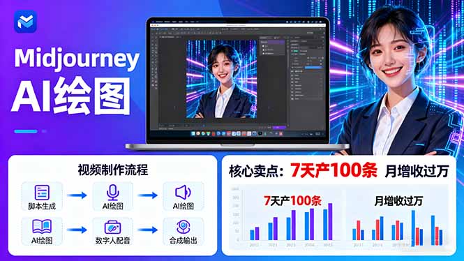 AI绘图照片开口说话视频制作：Midjourney+数字人，7天产100条月增收过万-萤火网创