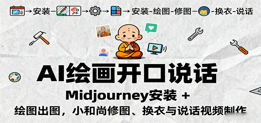 AI绘画开口说话，Midjourney安装 + 绘图出图，小和尚修图、换衣与说话视频制作-萤火网创