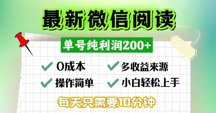 微信阅读最新玩法，每天十分钟，单号一天200+，简单0零成本，当日提现-萤火网创