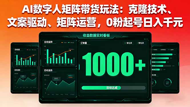 AI数字人矩阵带货玩法：克隆技术、文案驱动、矩阵运营，0粉起号日入千元-萤火网创