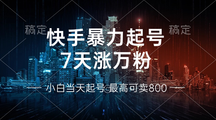 快手暴力起号，7天涨万粉，小白当天起号 多种变现方式，账号回收，单月…-萤火网创