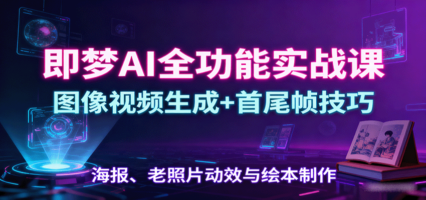 即梦AI全功能实战课：图像视频生成+首尾帧技巧，海报、老照片动效与绘本制作-萤火网创