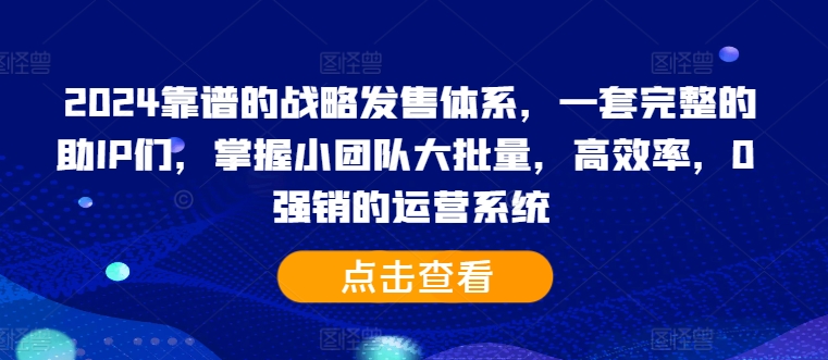 2024靠谱的战略发售体系，一套完整的助IP们，掌握小团队大批量，高效率，0 强销的运营系统-萤火网创