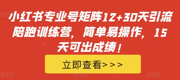小红书专业号矩阵12+30天引流陪跑训练营，简单易操作，15天可出成绩!-萤火网创