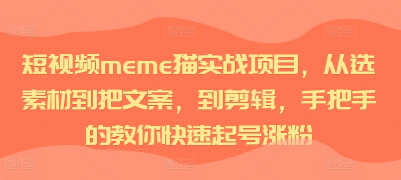 短视频meme猫实战项目，从选素材到把文案，到剪辑，手把手的教你快速起号涨粉-萤火网创