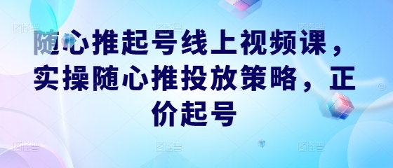 随心推起号线上视频课，实操随心推投放策略，正价起号-萤火网创