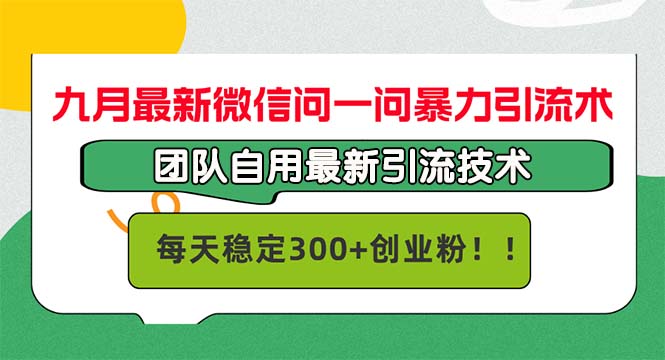 九月最新微信问一问暴力引流术，团队自用引流术，每天稳定300+创...-萤火网创